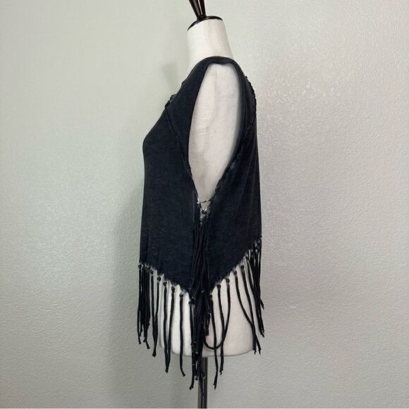 Urban Outfitters Ecote Boho Gray Mineral Wash Fringe Crop Top - Picture 4 of 11